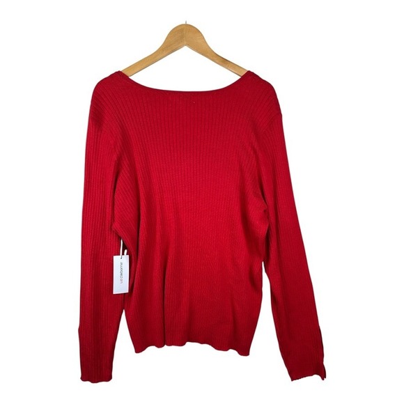 NWT Liz Claiborne Sweater Womens Red Cabaret Button Cuff Ribbed Pullover‎ Sz 2X - Picture 2 of 9